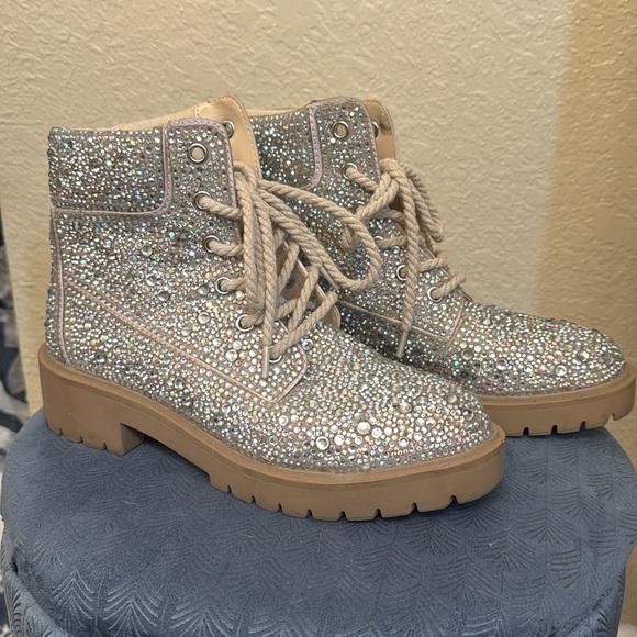 Betsy Johnson embellished sparkle combat boots - Picture 1 of 6